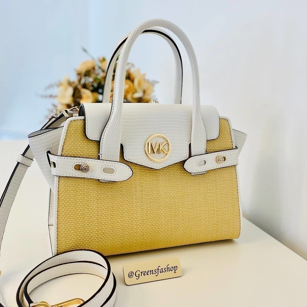 Michael Kors Purse Carmen MD Flap Satchel shoulder bag optic white
